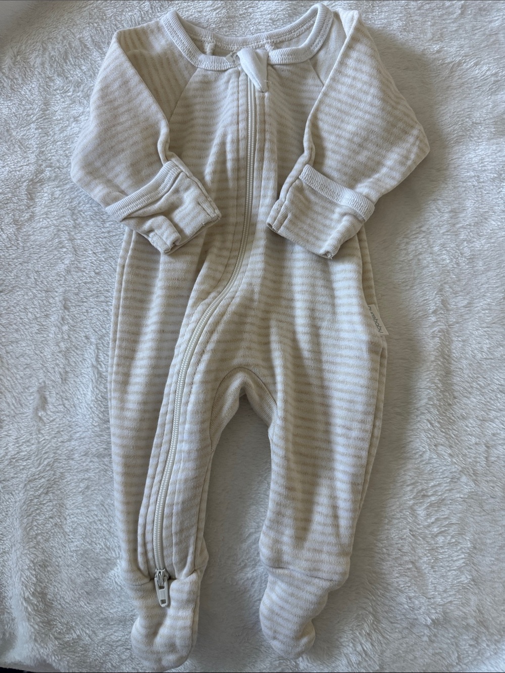 Purebaby Cream and Beige Striped Footed One-Piece